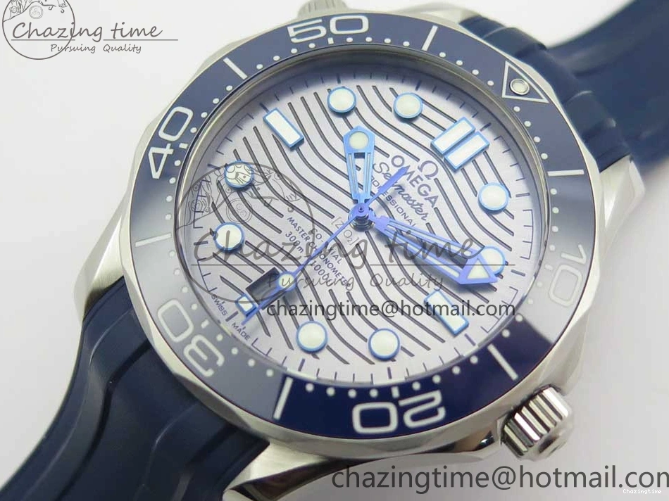 0406 StreetReady 2018 Seamaster Diver 300M VSF 1:1 Best Edition Blue Ceramic Gray Dial on Blue Rubber Strap A8800 V2 (Black Balance Wheel) 7963